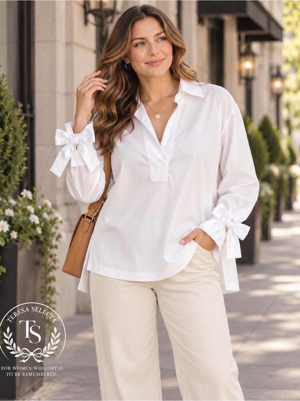 NWT Talbots Woman White Bow Cuff Popover Blouse Size 2X